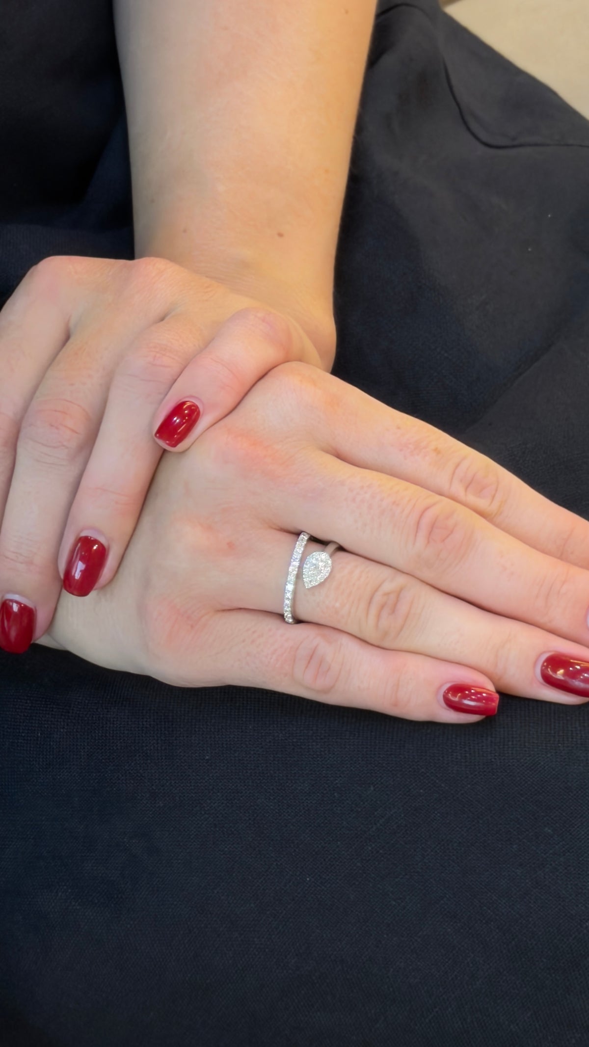 Graceful Pear Diamond Bypass Ring - additional view
