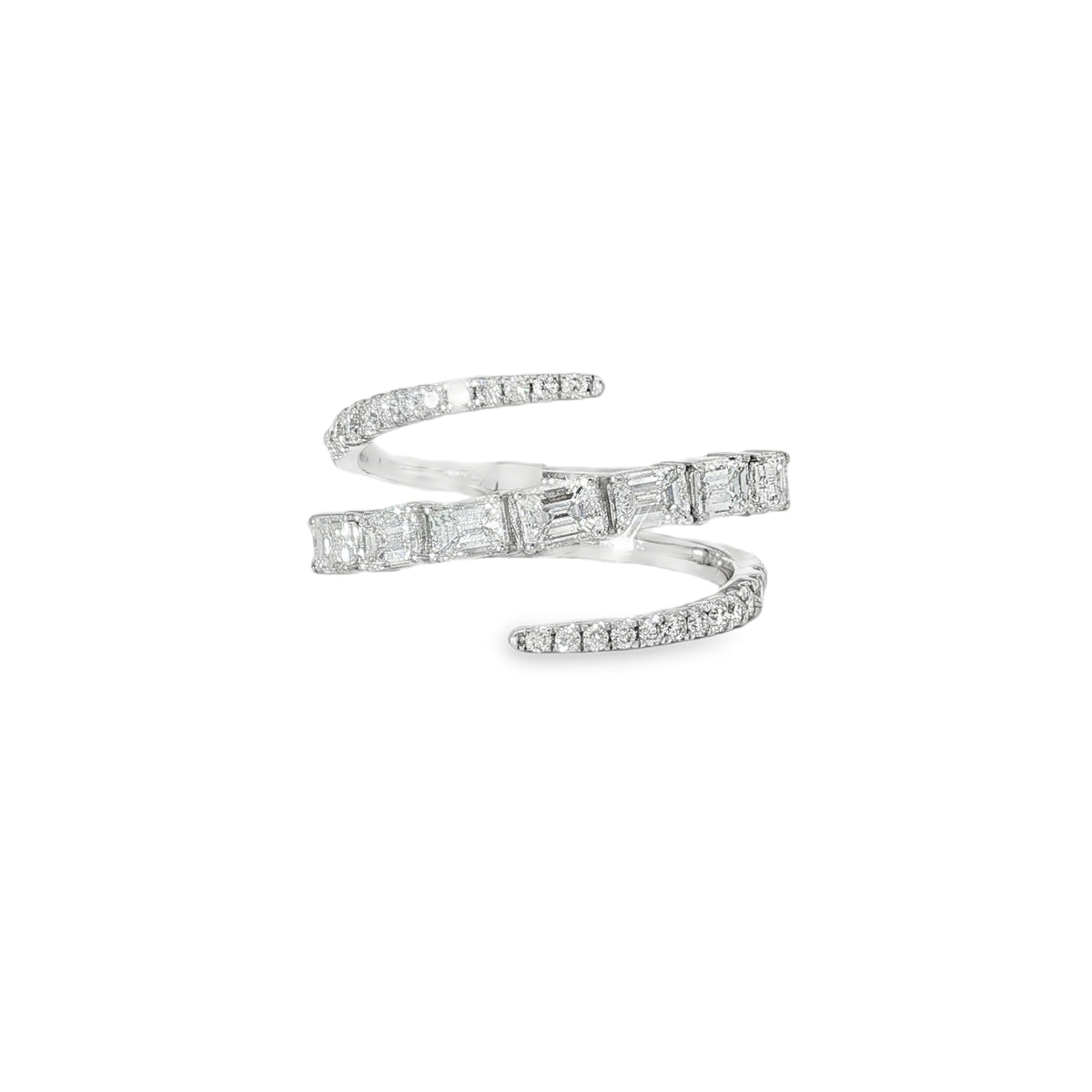 Emerald-Cut Diamond Layered Bypass Ring front view