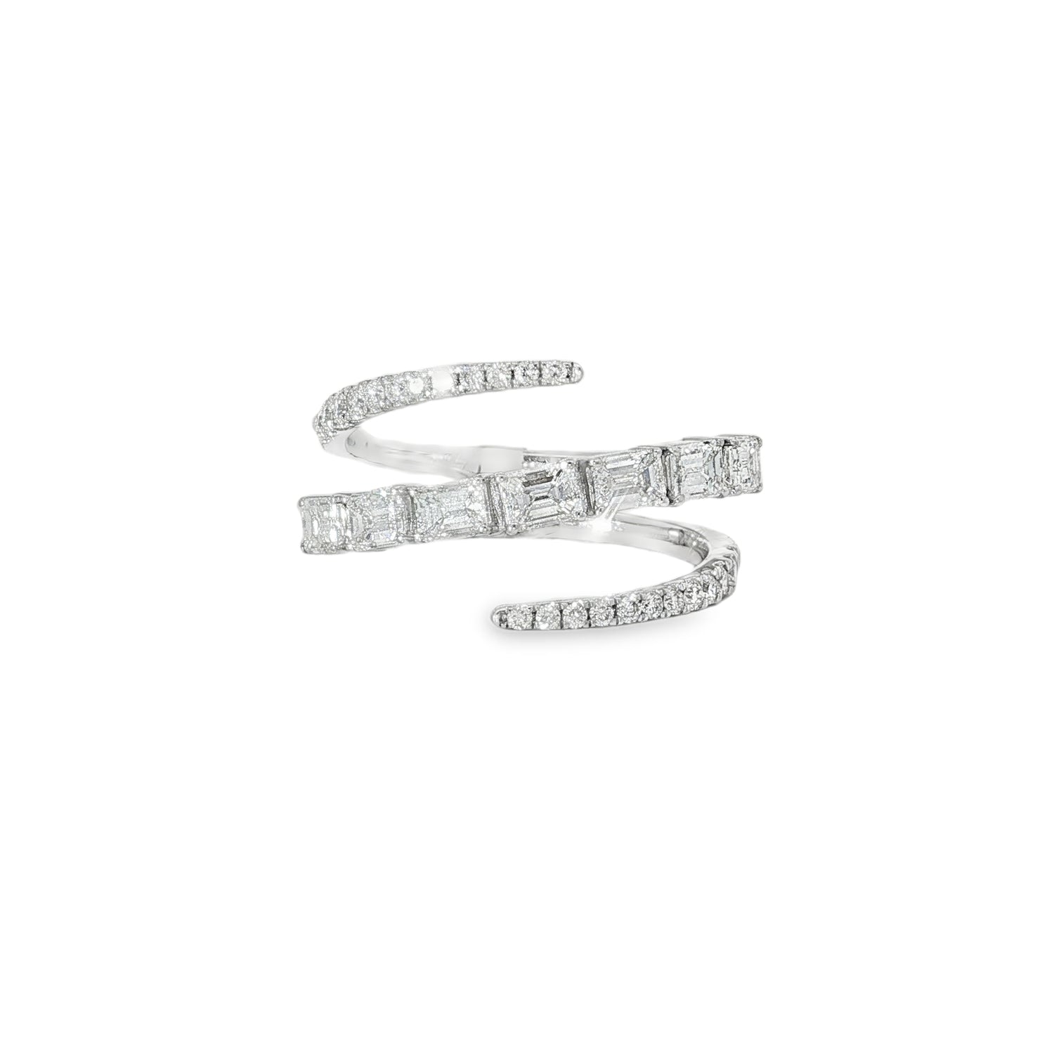 Emerald-Cut Diamond Layered Bypass Ring front view