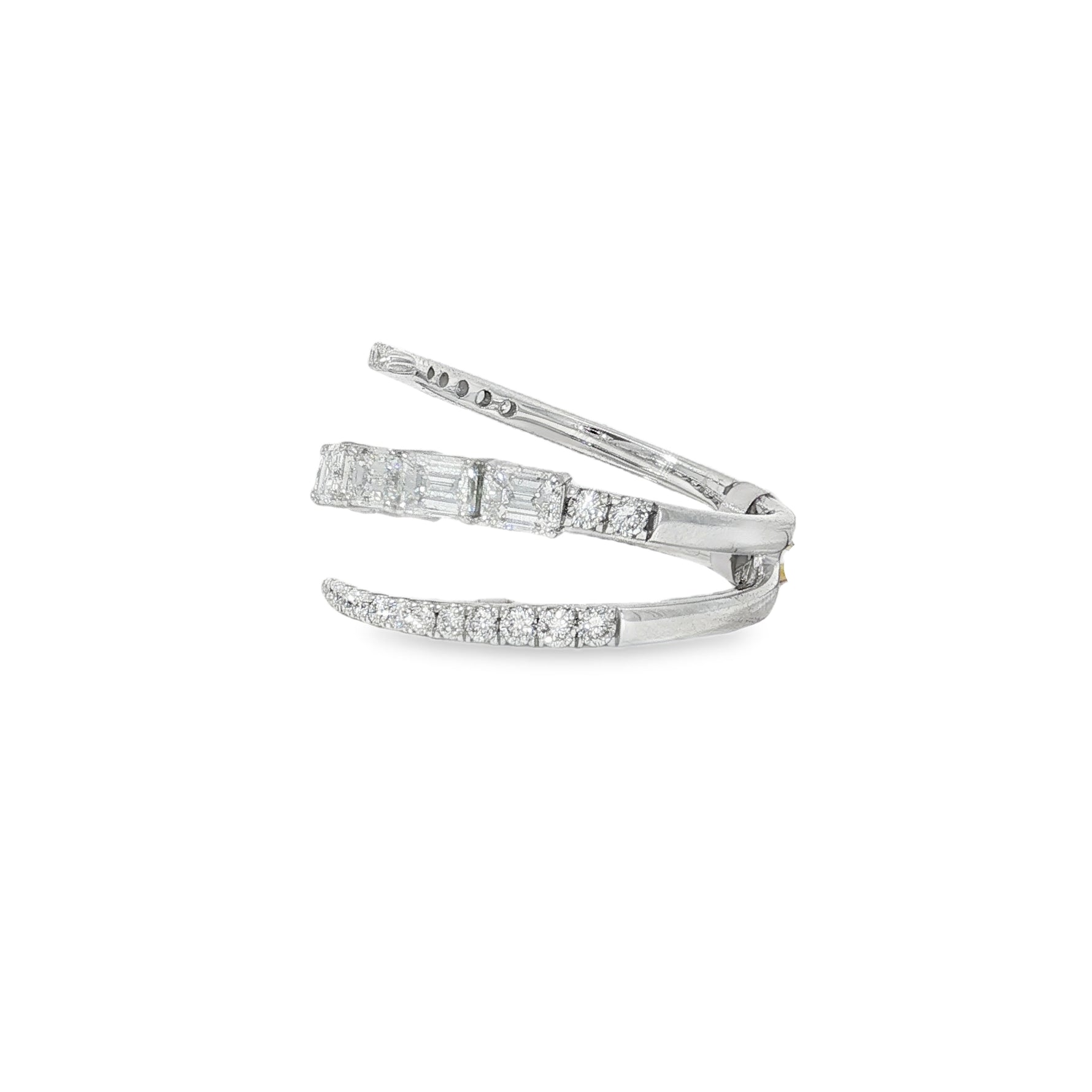 Emerald-Cut Diamond Layered Bypass Ring angled view