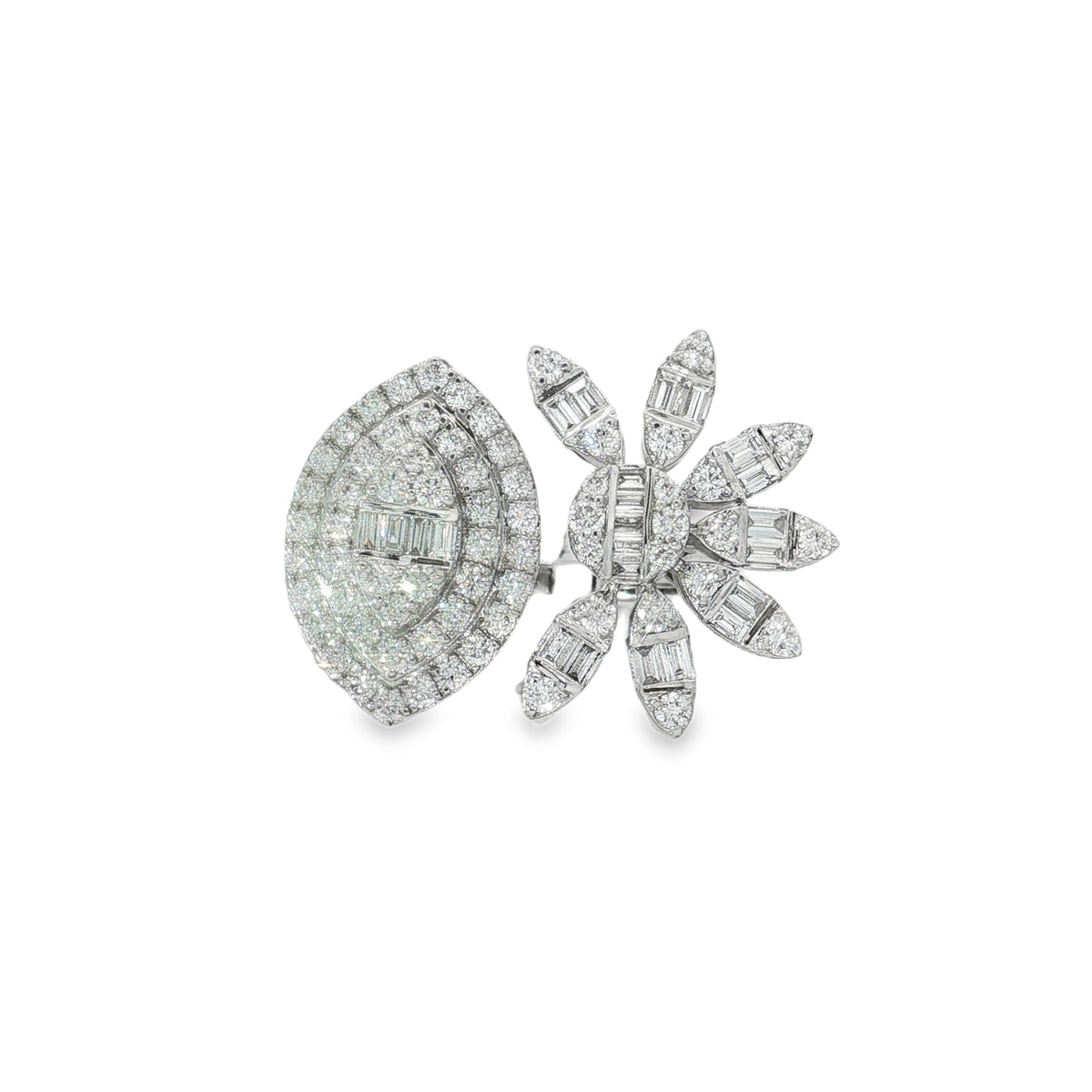 Baguette Diamond Pear Cluster Ring front view