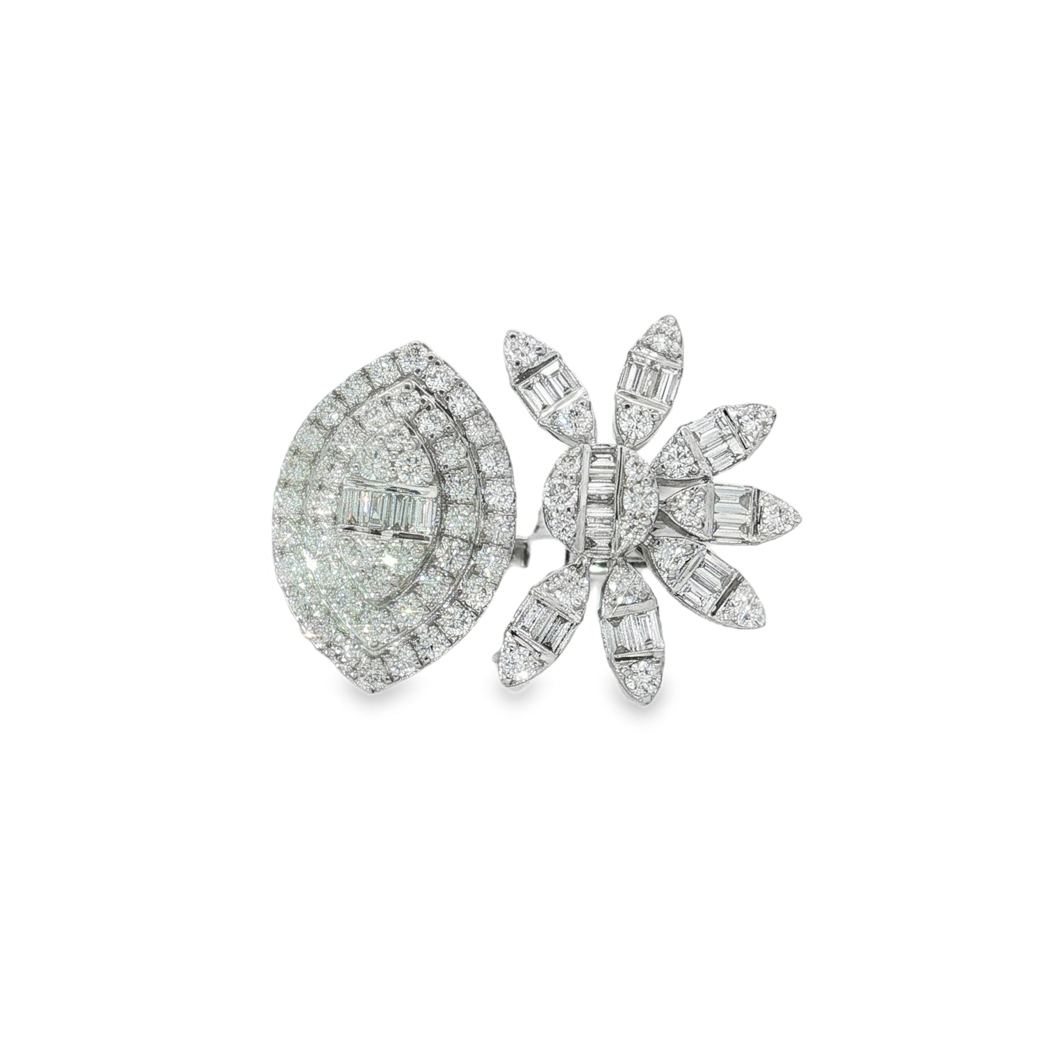 Baguette Diamond Pear Cluster Ring front view