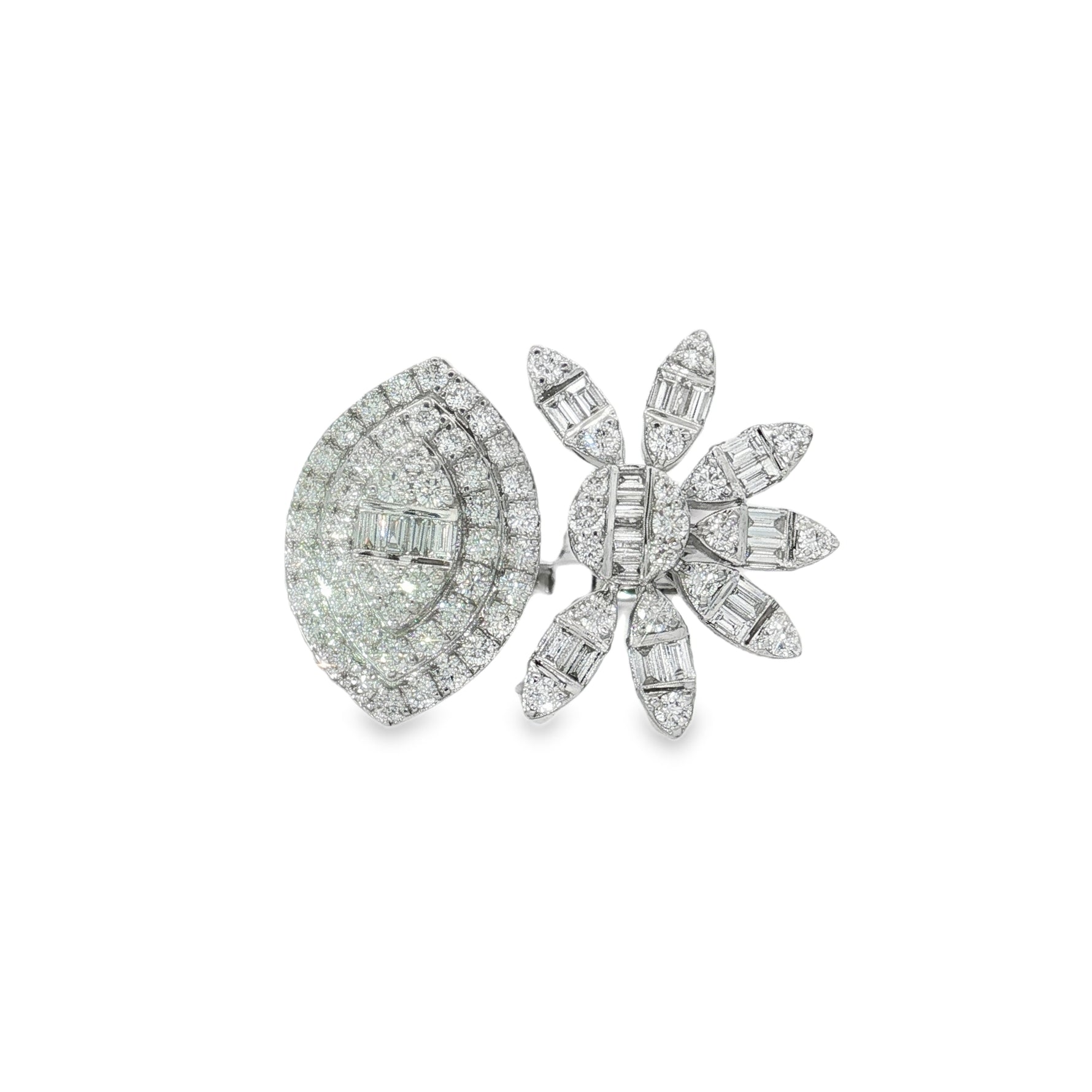 Baguette Diamond Pear Cluster Ring front view