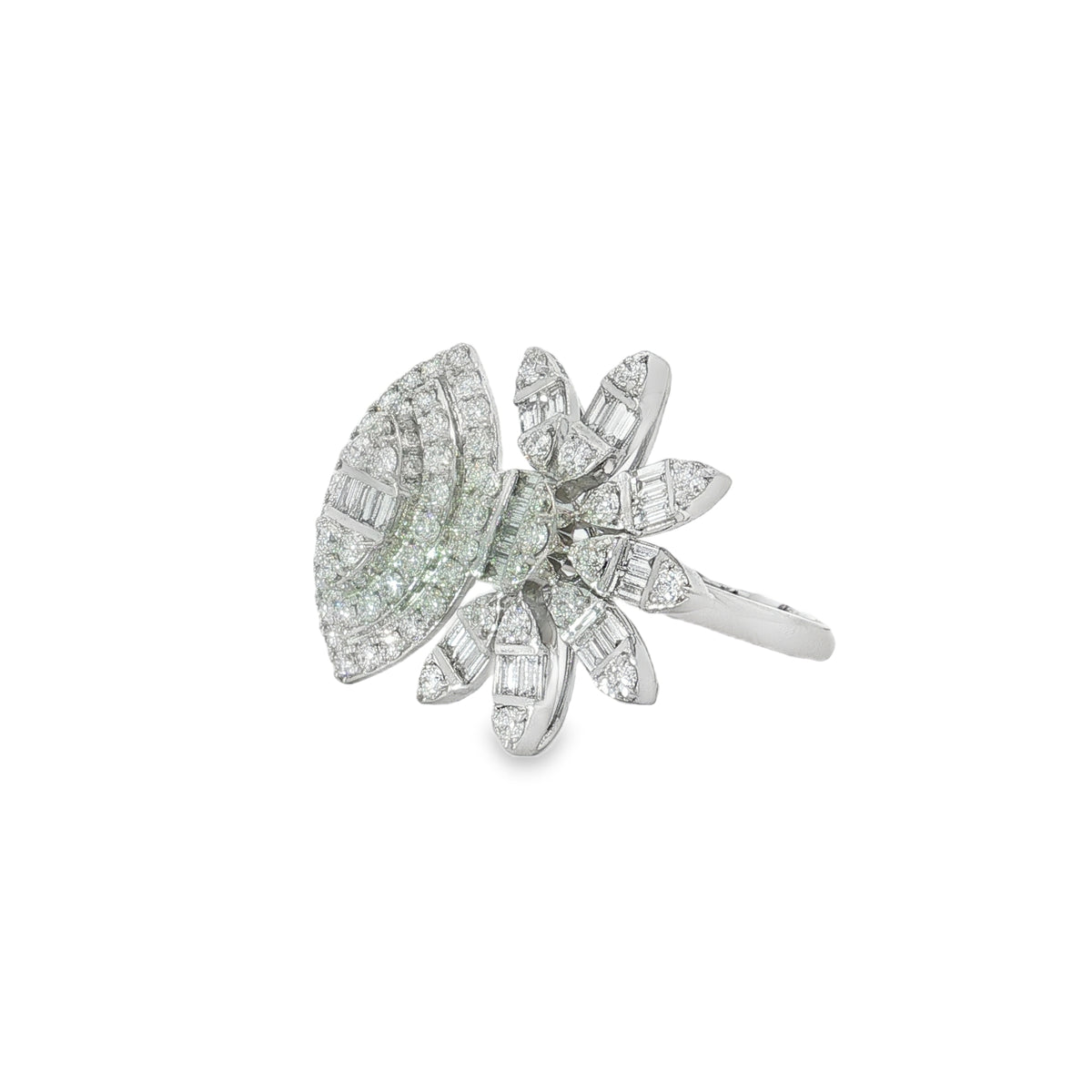 Baguette Diamond Pear Cluster Ring angled view