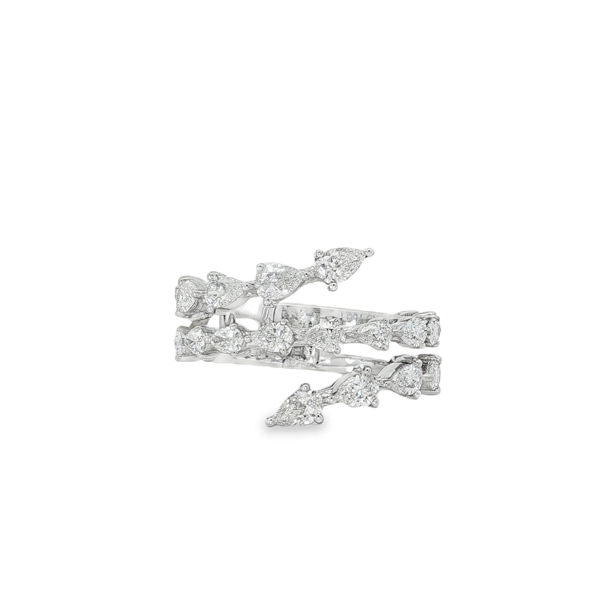 Pear Diamond Triple-Row Ring front view