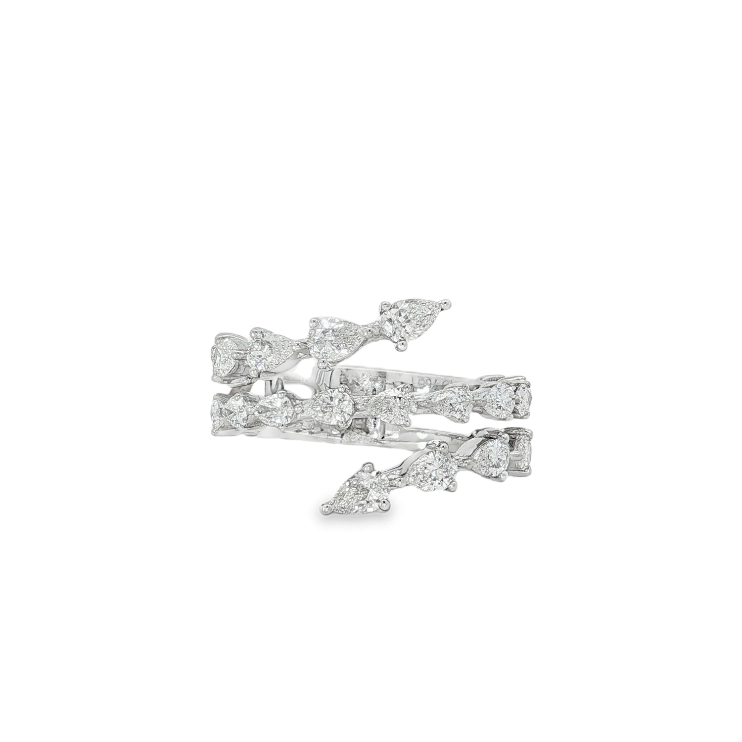 Pear Diamond Triple-Row Ring front view