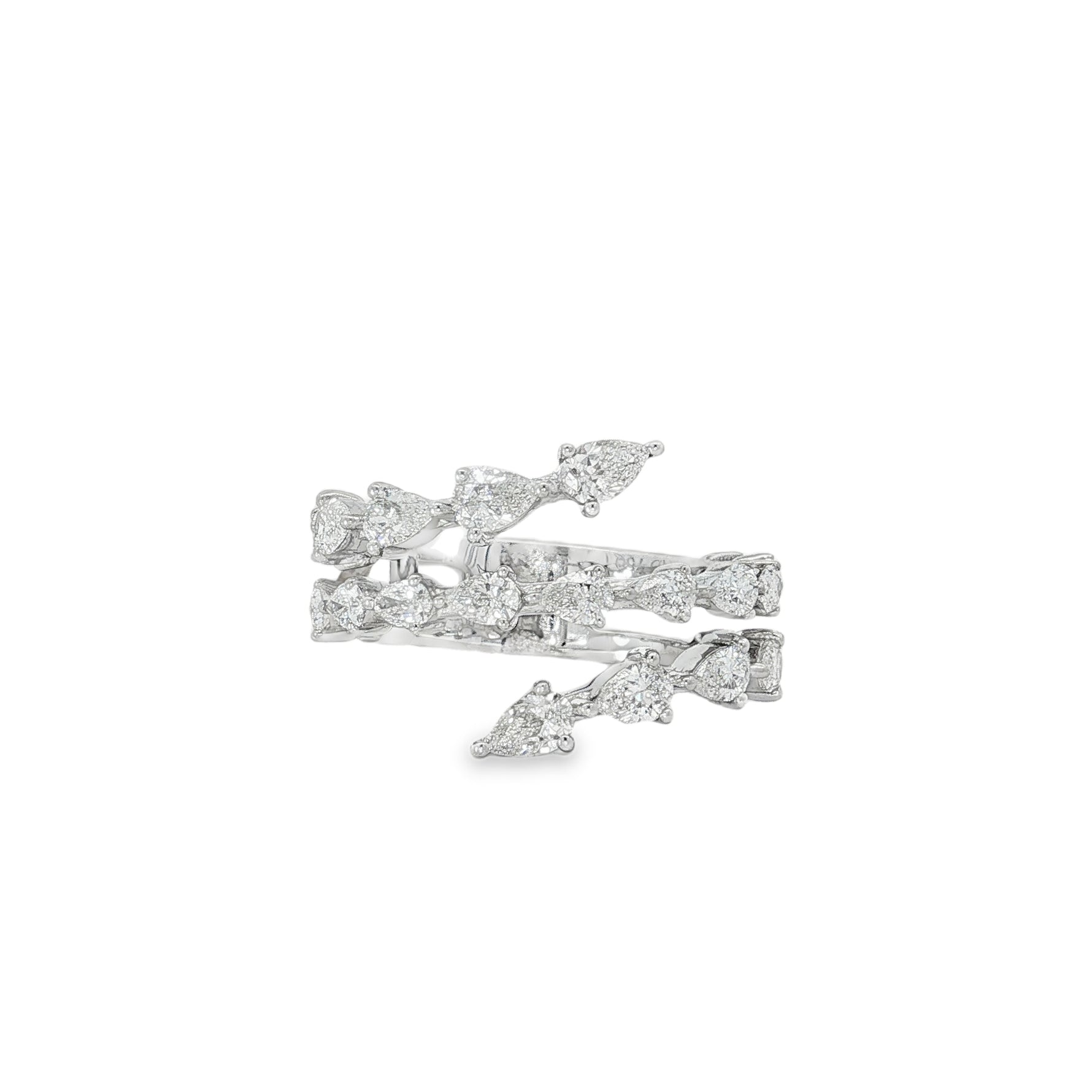 Pear Diamond Triple-Row Ring front view