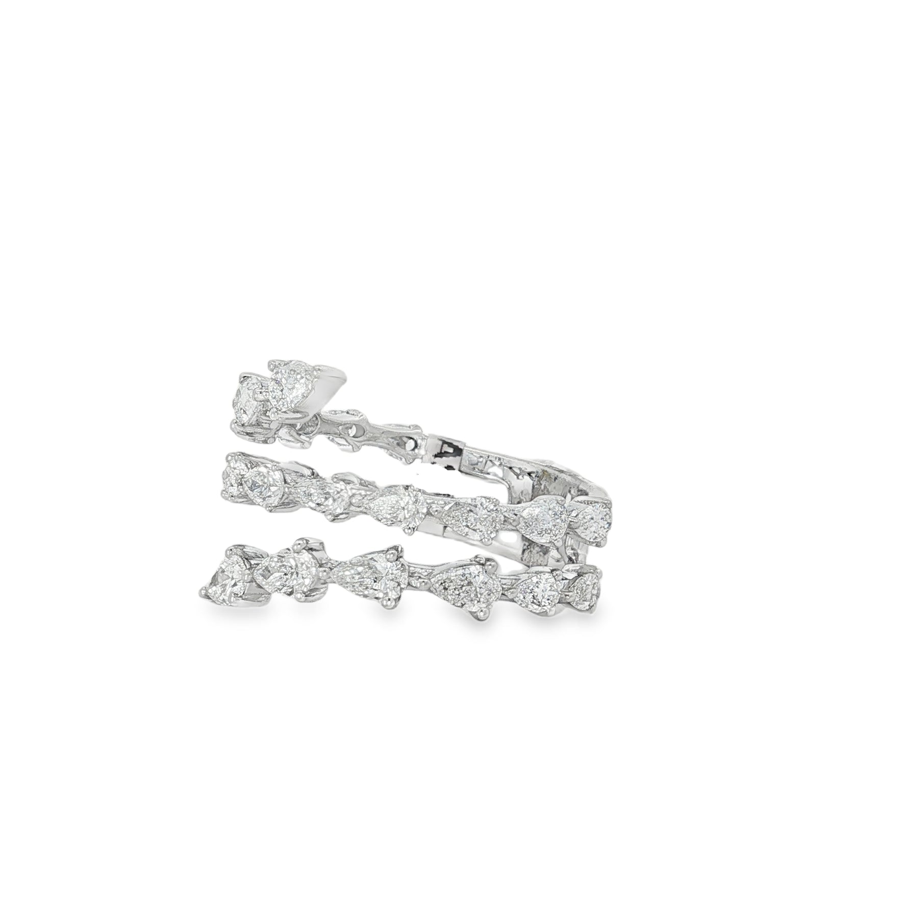 Pear Diamond Triple-Row Ring angled view