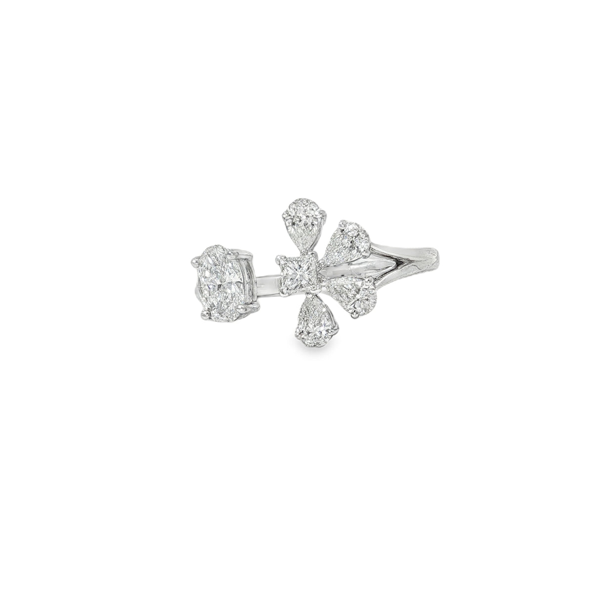 Mixed-Cut Diamond Floral Open Ring front view