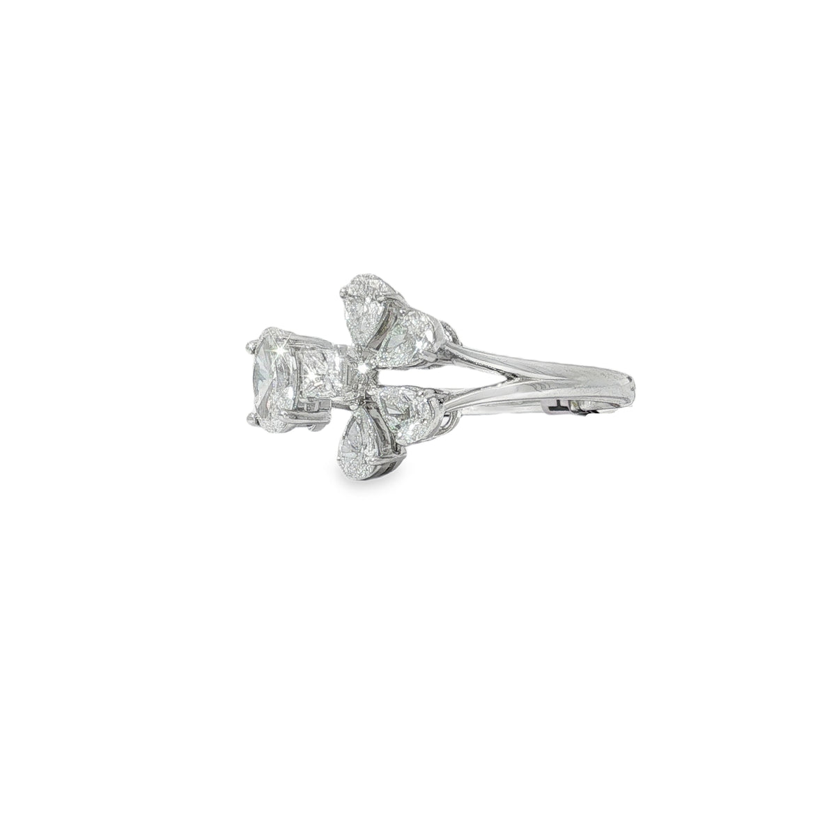 Mixed-Cut Diamond Floral Open Ring angled view