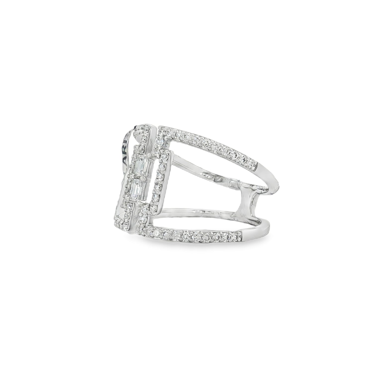 Baguette Diamond Cage Ring angled view