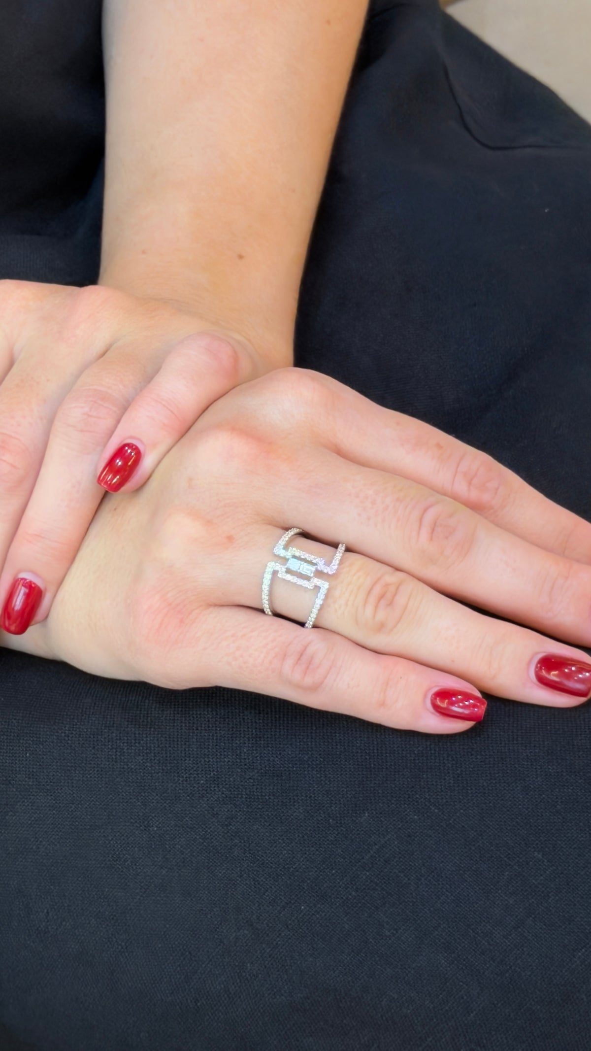 Sleek Baguette Diamond Cage Ring - additional view
