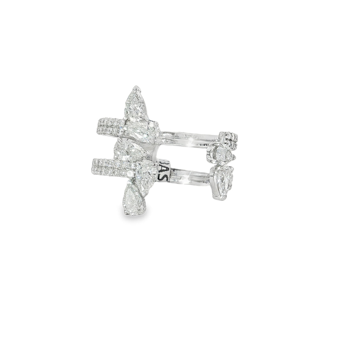 Pear Diamond Three-Row Cluster Ring front view
