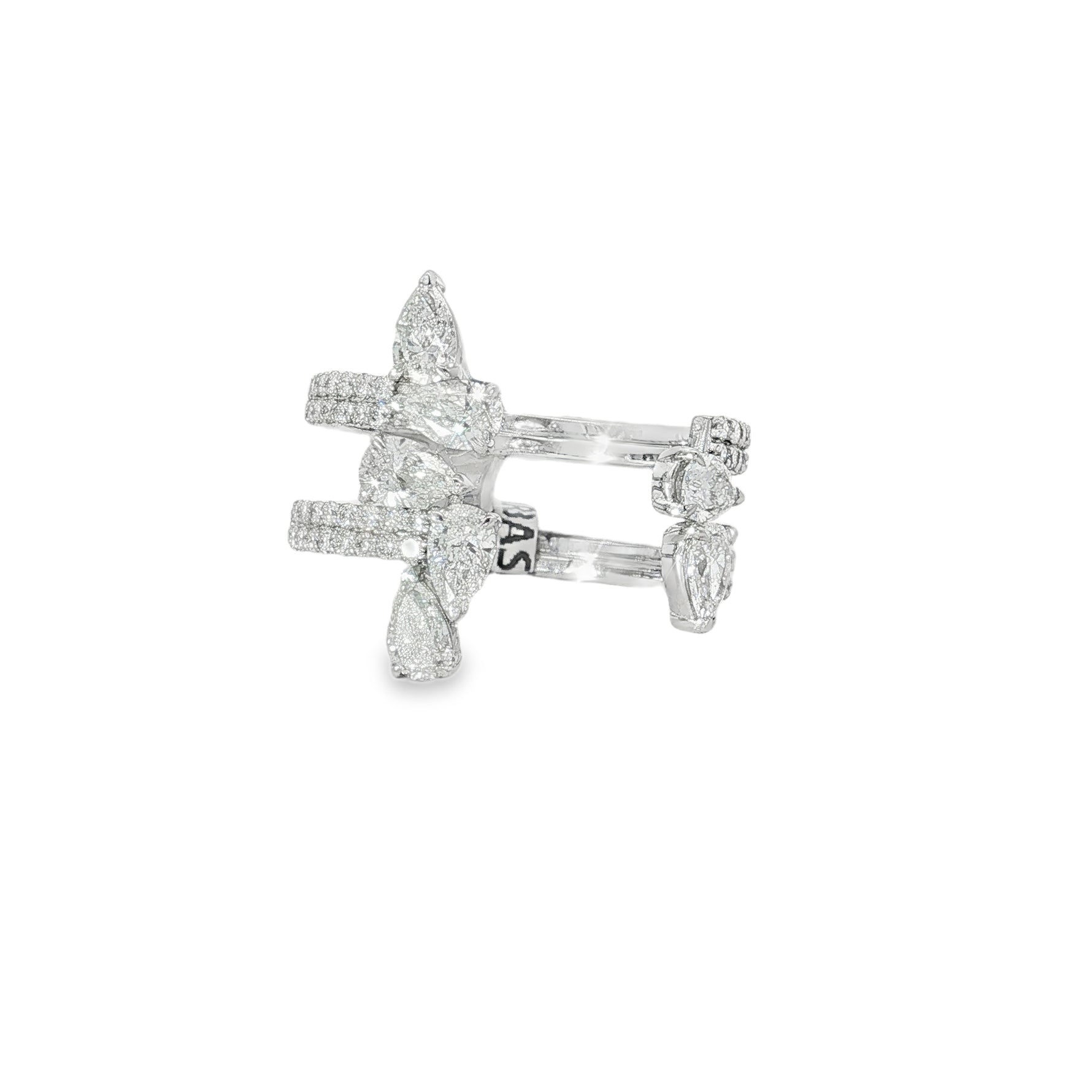 Pear Diamond Three-Row Cluster Ring front view