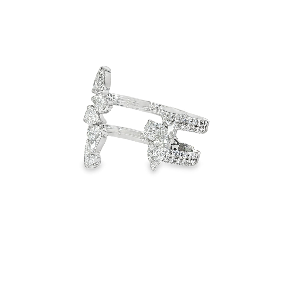 Pear Diamond Three-Row Cluster Ring angled view