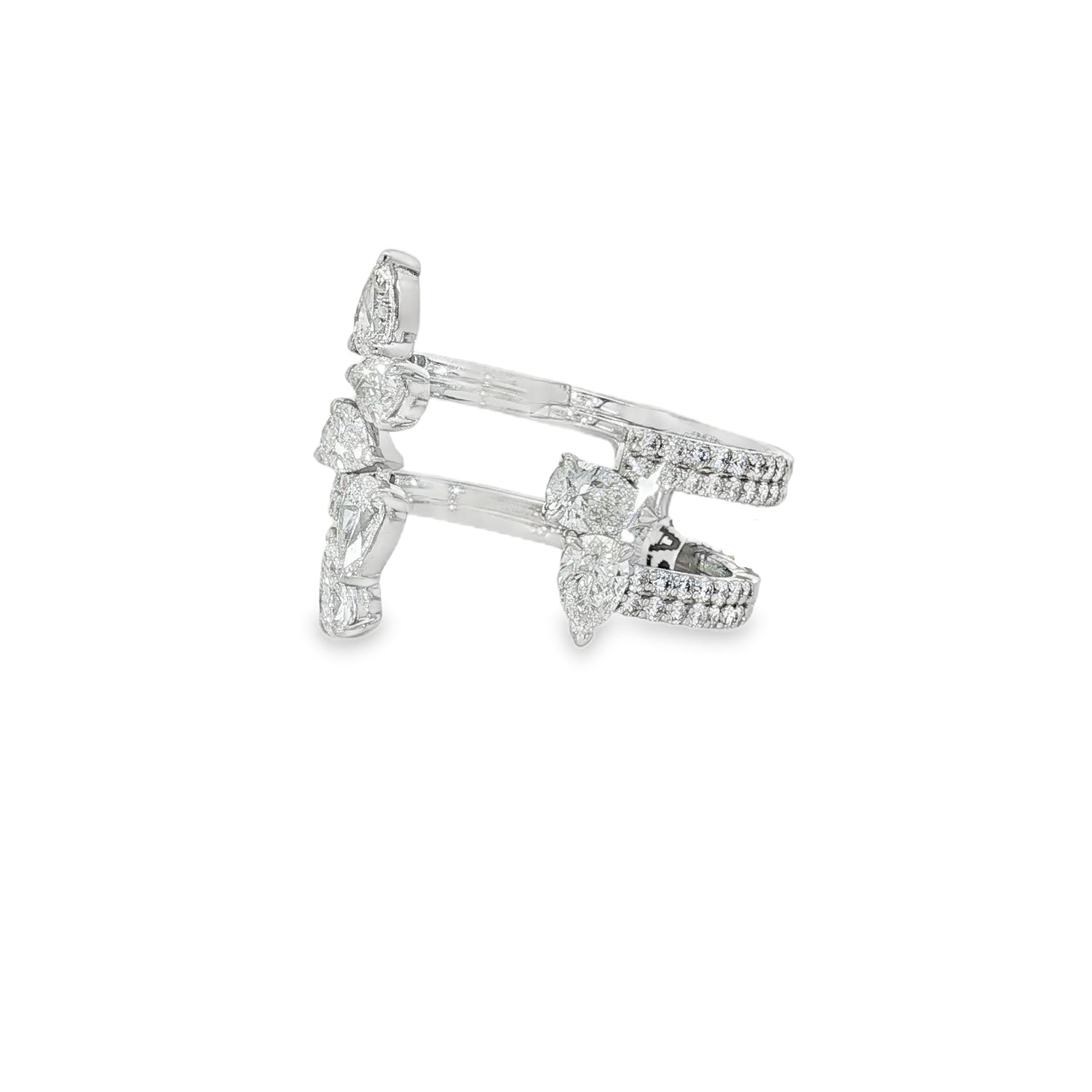 Pear Diamond Three-Row Cluster Ring angled view