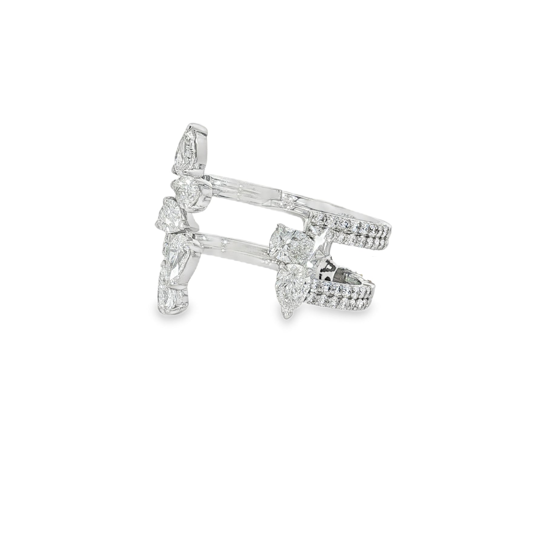 Pear Diamond Three-Row Cluster Ring angled view