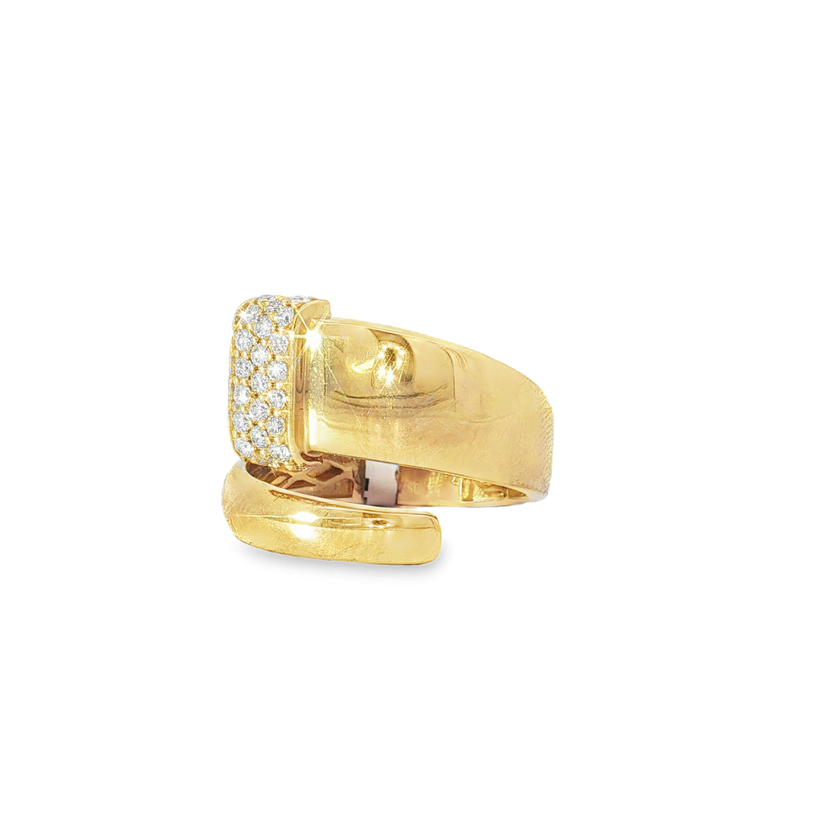 Pavé Panel Yellow Gold Open Ring angled view