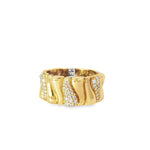 Wavy Pavé Diamond Yellow Gold Band Ring front view