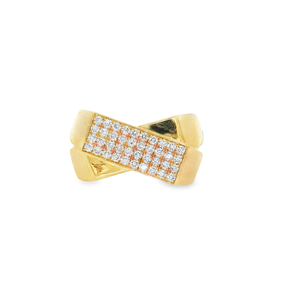 Pavé Diamond Crossover Yellow Gold Ring front view