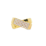 Pavé Diamond Crossover Yellow Gold Ring front view
