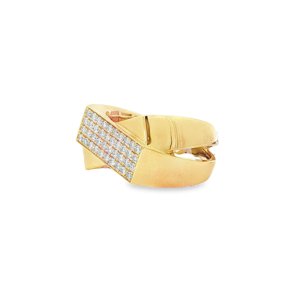 Pavé Diamond Crossover Yellow Gold Ring angled view