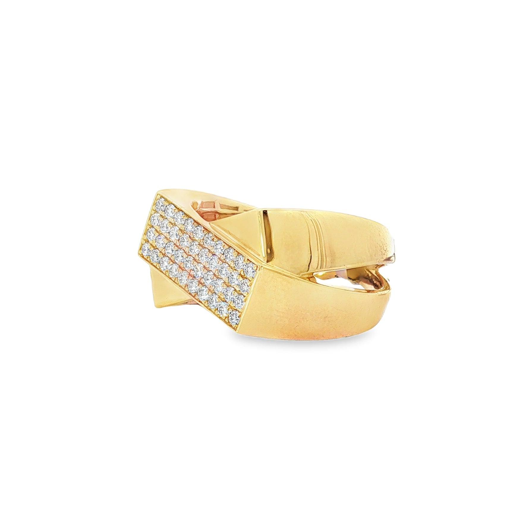 Pavé Diamond Crossover Yellow Gold Ring angled view
