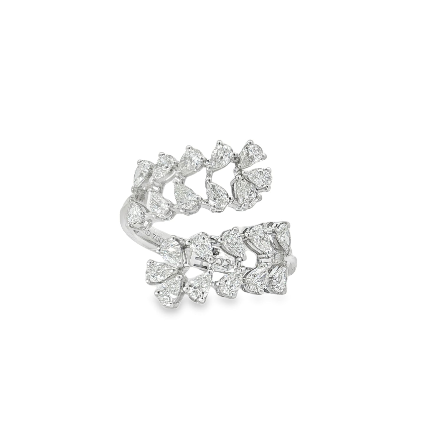 Pear Diamond Leaf Bypass Ring front view