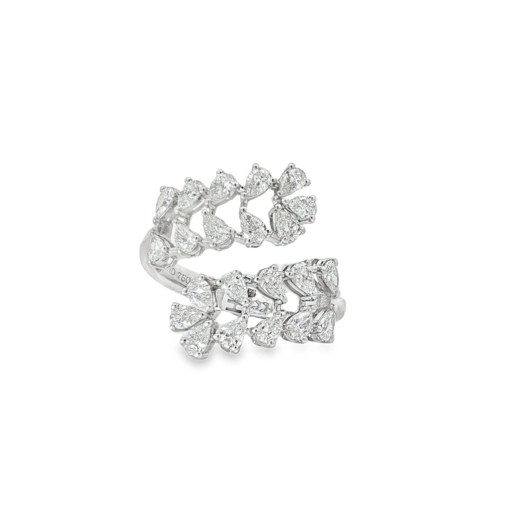 Pear Diamond Leaf Bypass Ring front view