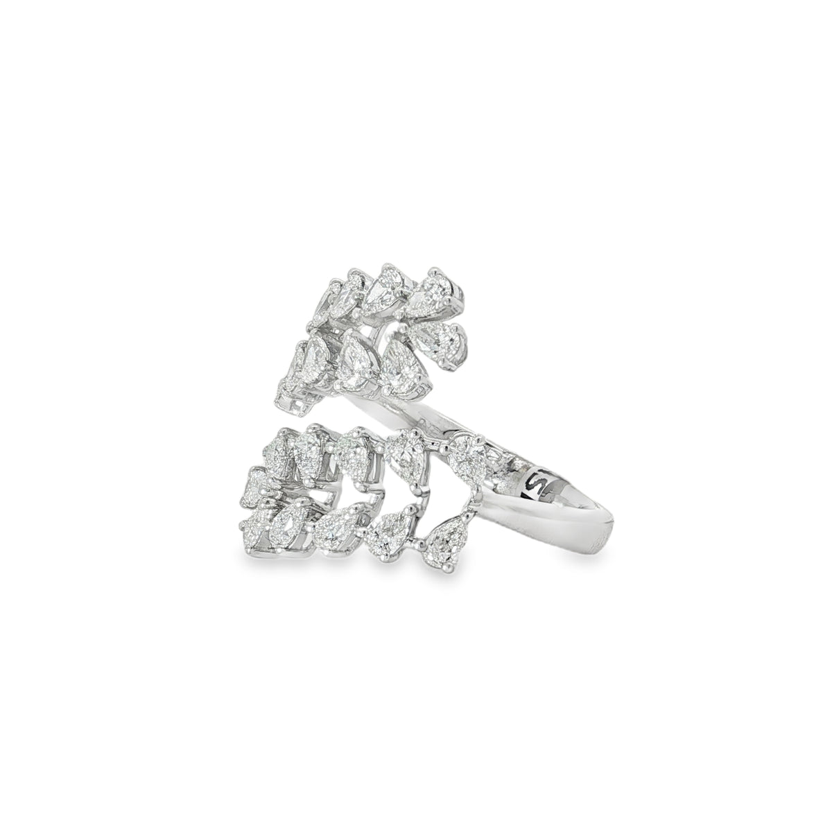 Pear Diamond Leaf Bypass Ring angled view