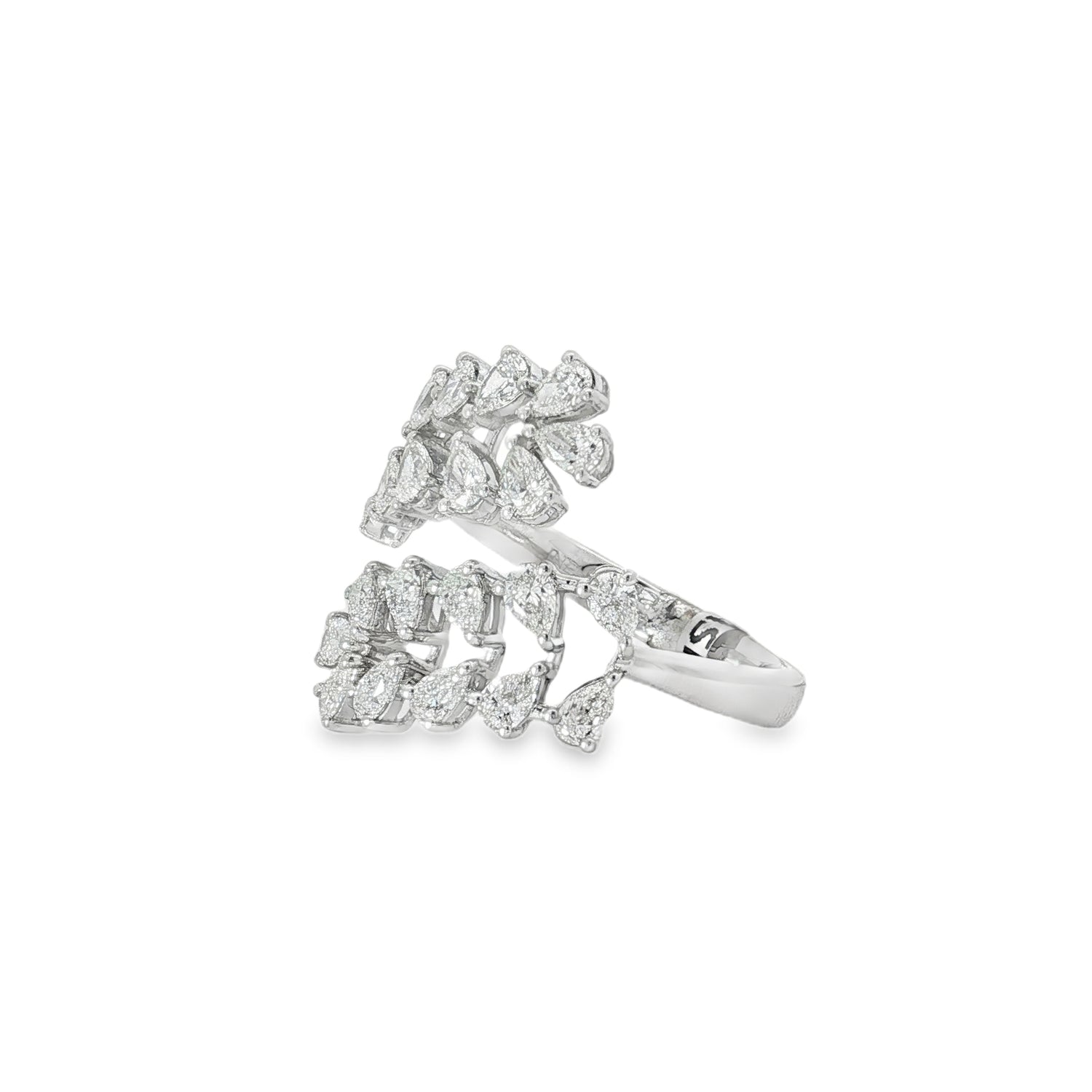 Pear Diamond Leaf Bypass Ring angled view