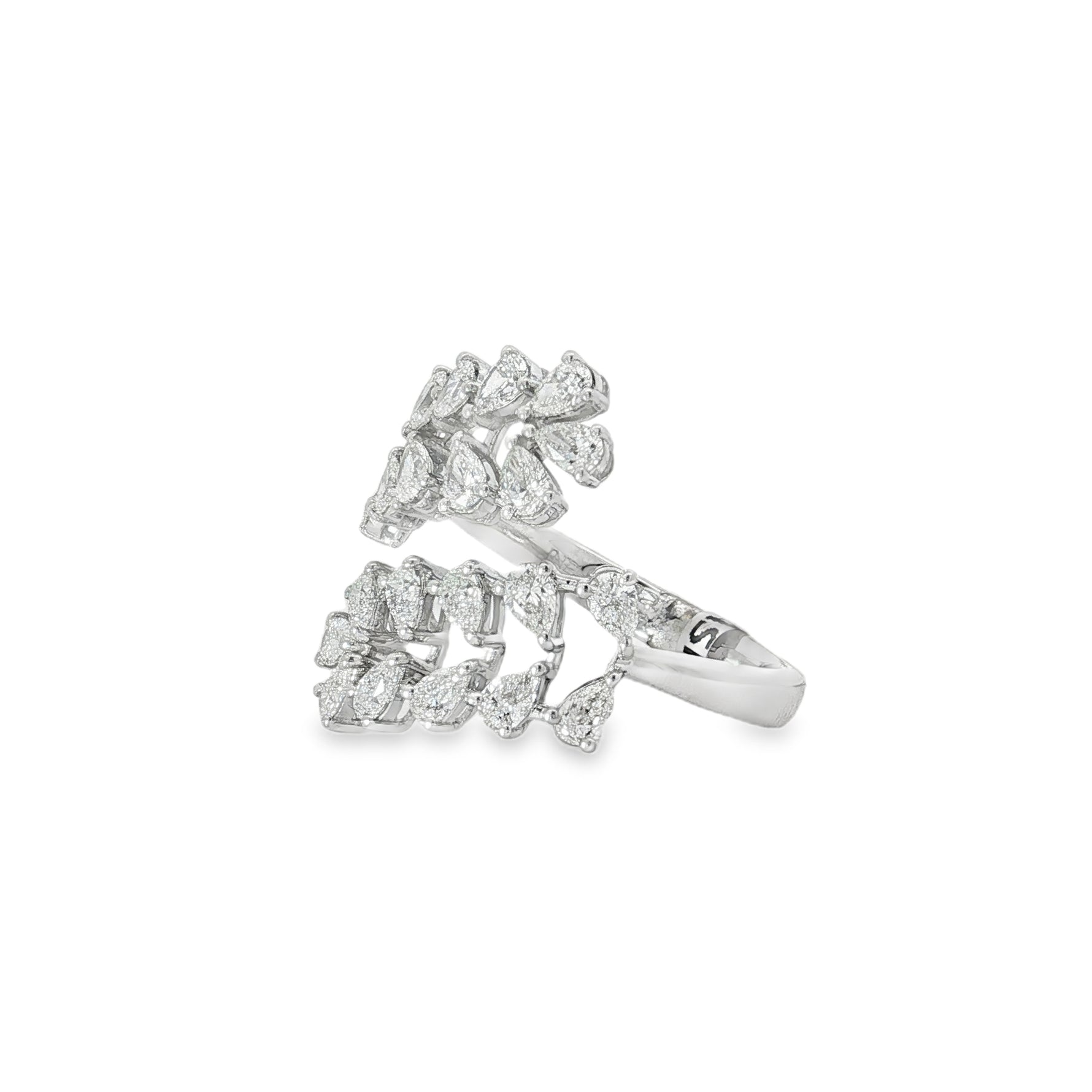 Pear Diamond Leaf Bypass Ring angled view
