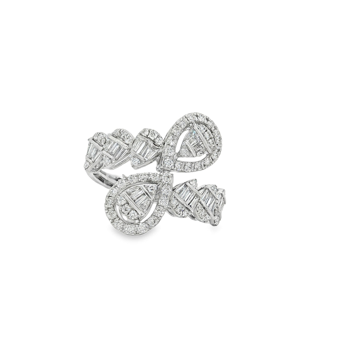 Baguette Diamond Teardrop Open Ring front view