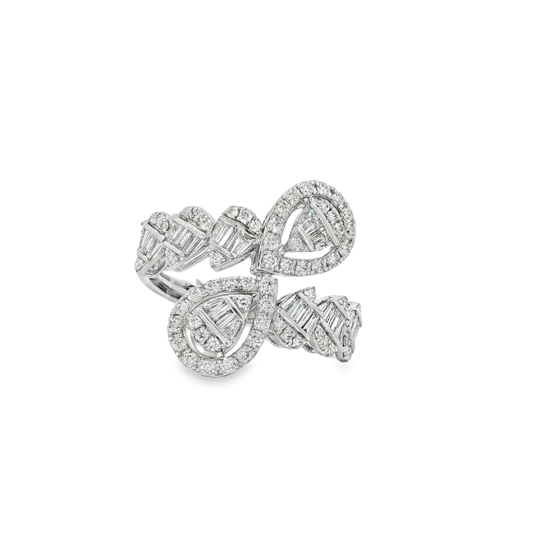 Baguette Diamond Teardrop Open Ring front view