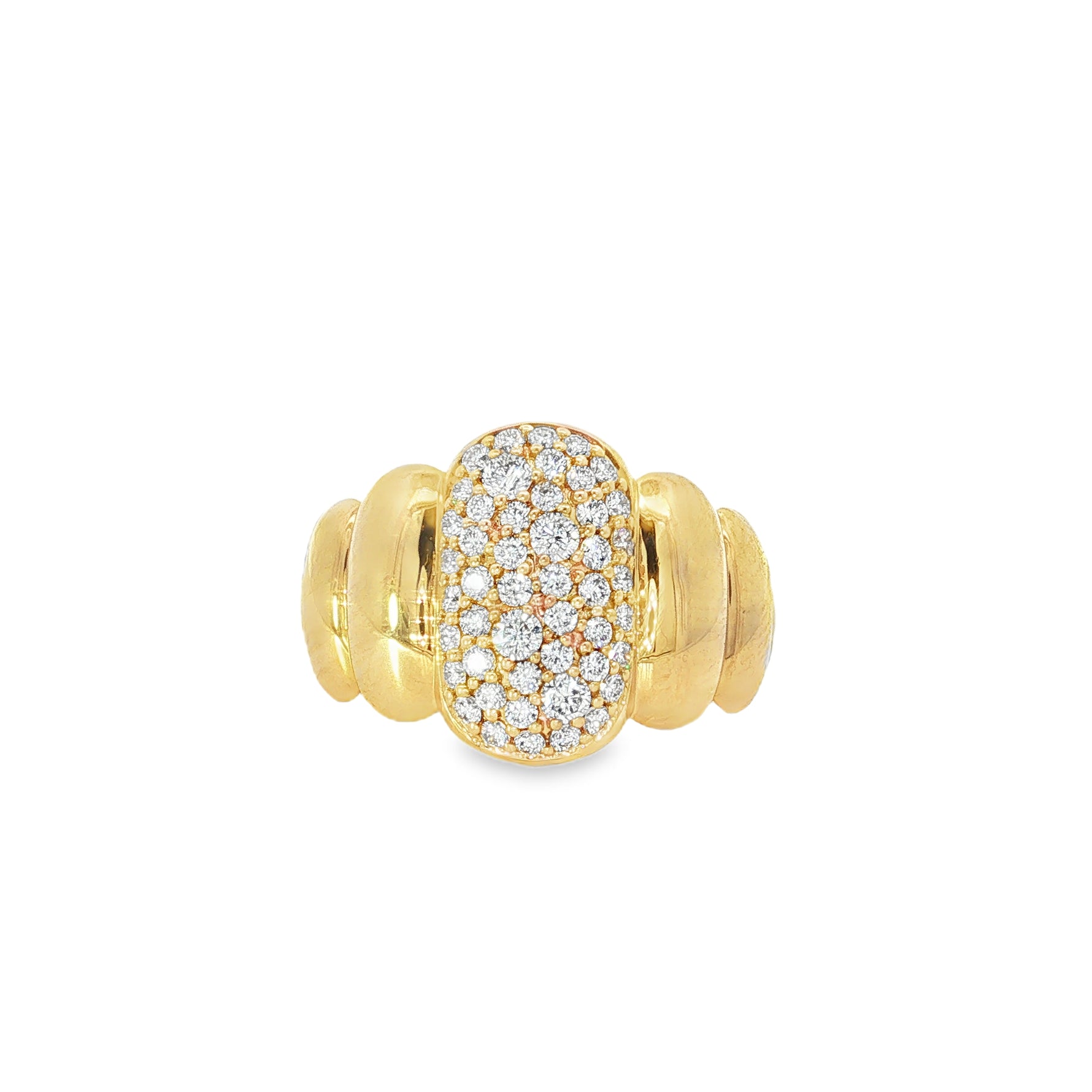 Rounded Pavé Diamond Yellow Gold Ring front view