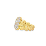 Rounded Pavé Diamond Yellow Gold Ring angled view