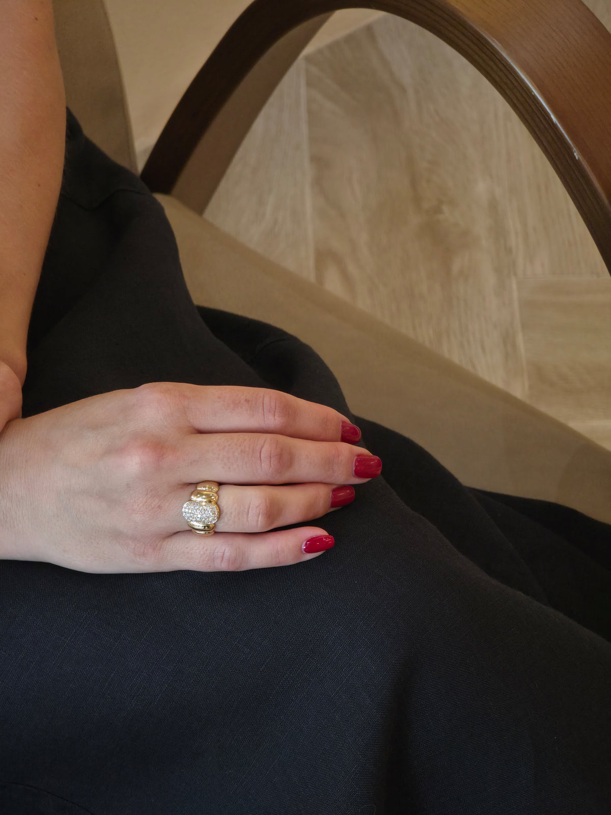 Rounded Pavé Diamond Yellow Gold Ring - additional view