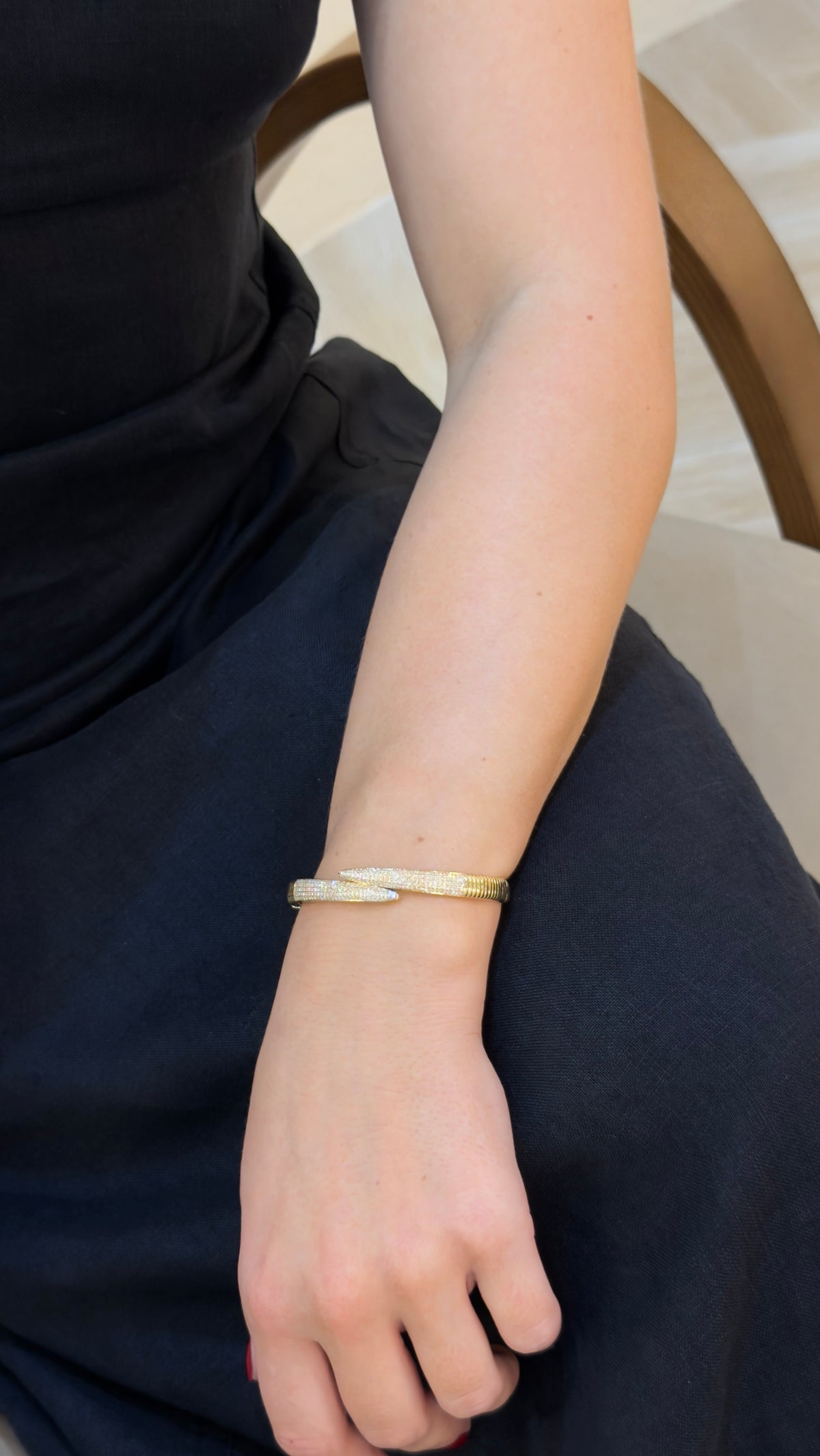 Sculptural Pavé Crossover Yellow Gold Bangle - additional view