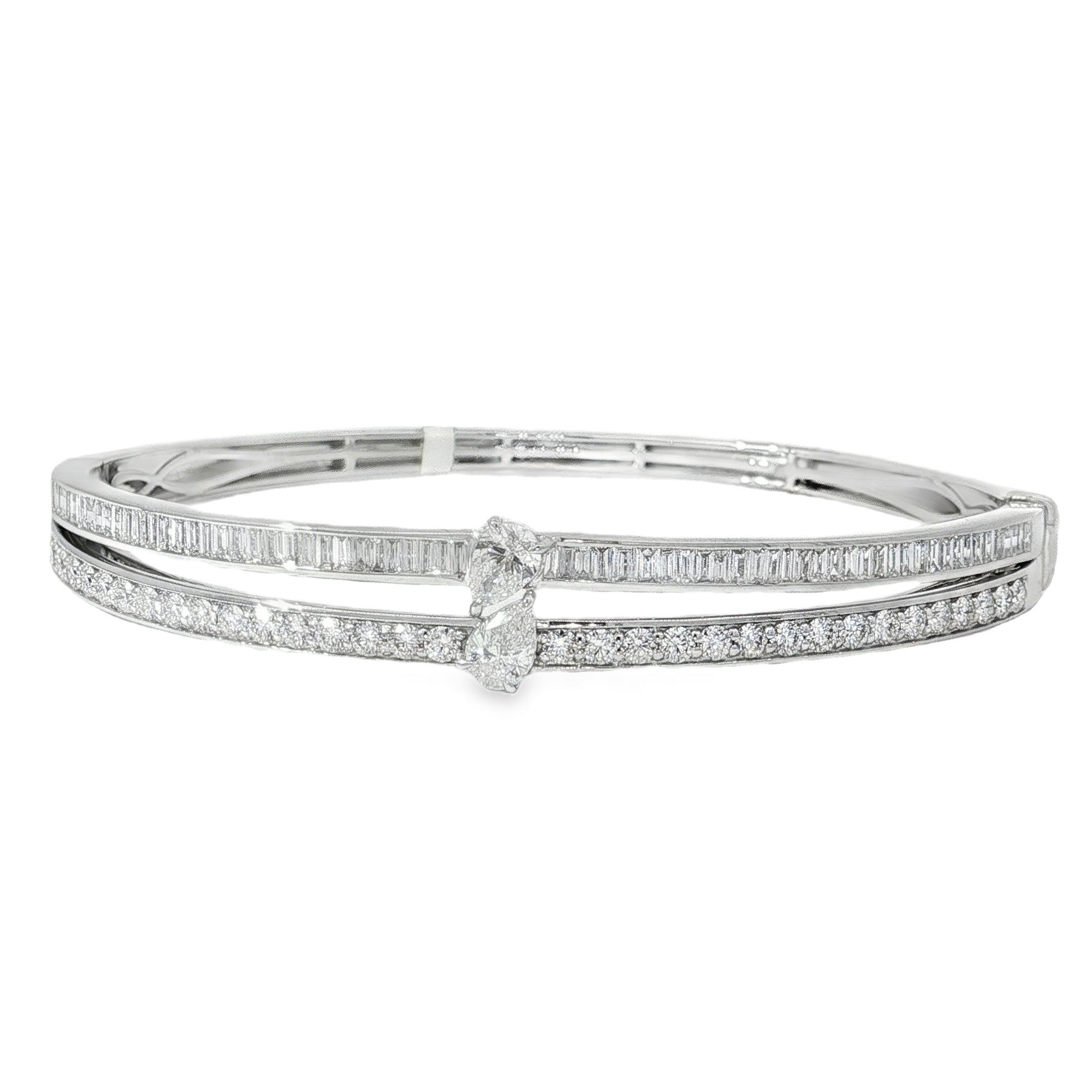 Pear Diamond Double-Row Bangle in white gold front view