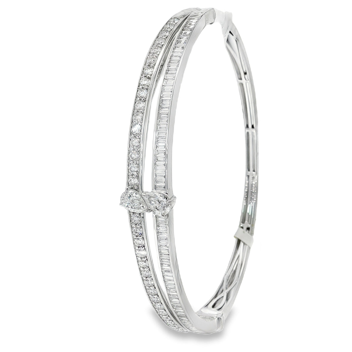 Pear Diamond Double-Row Bangle in white gold angled view