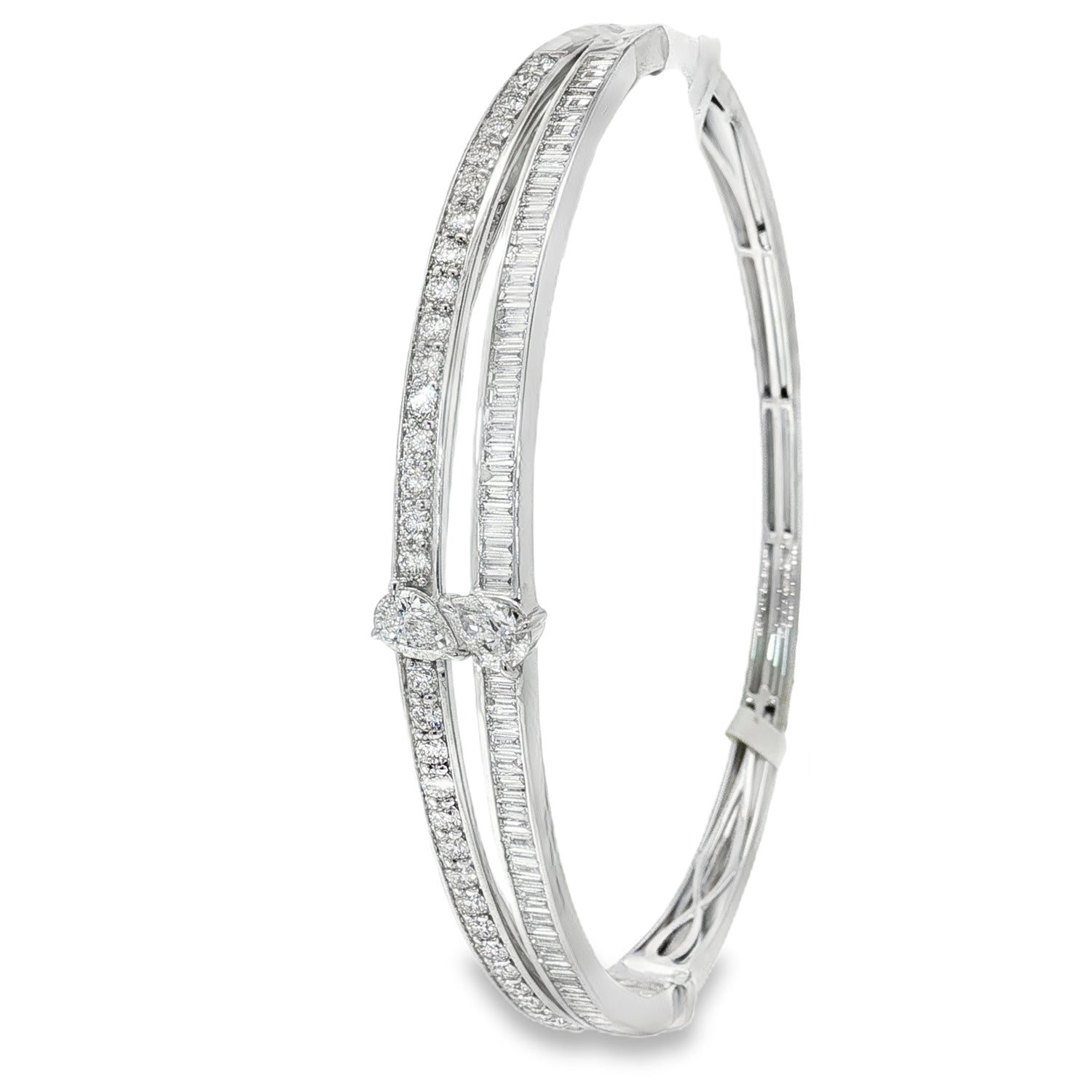 Pear Diamond Double-Row Bangle in white gold angled view