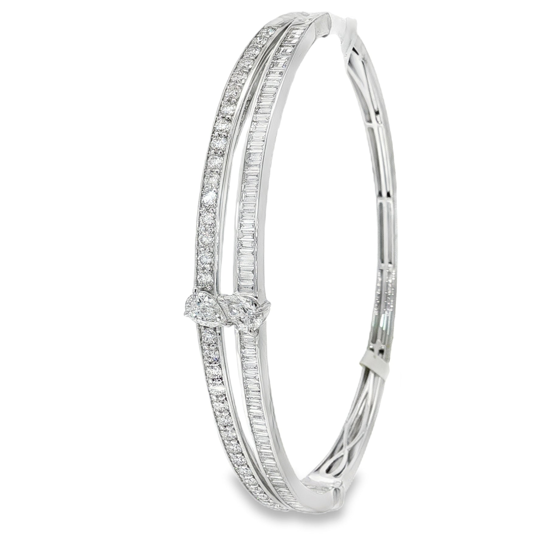 Pear Diamond Double-Row Bangle in white gold angled view