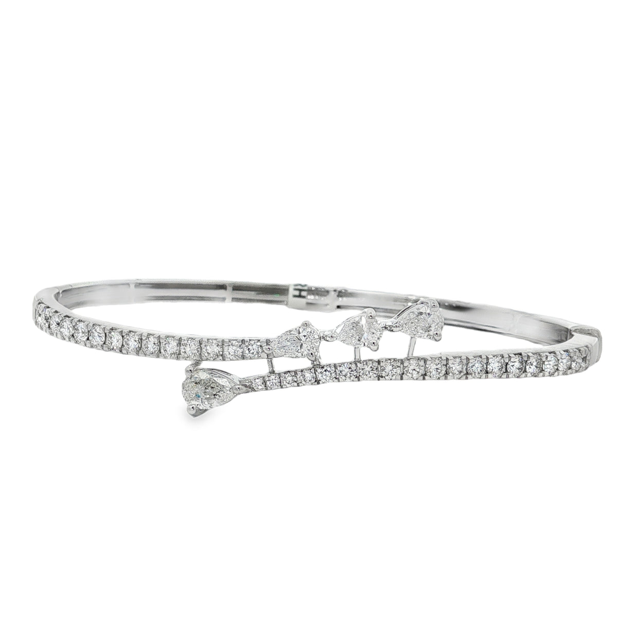 Pear Diamond Bar Open Bangle in white gold front view