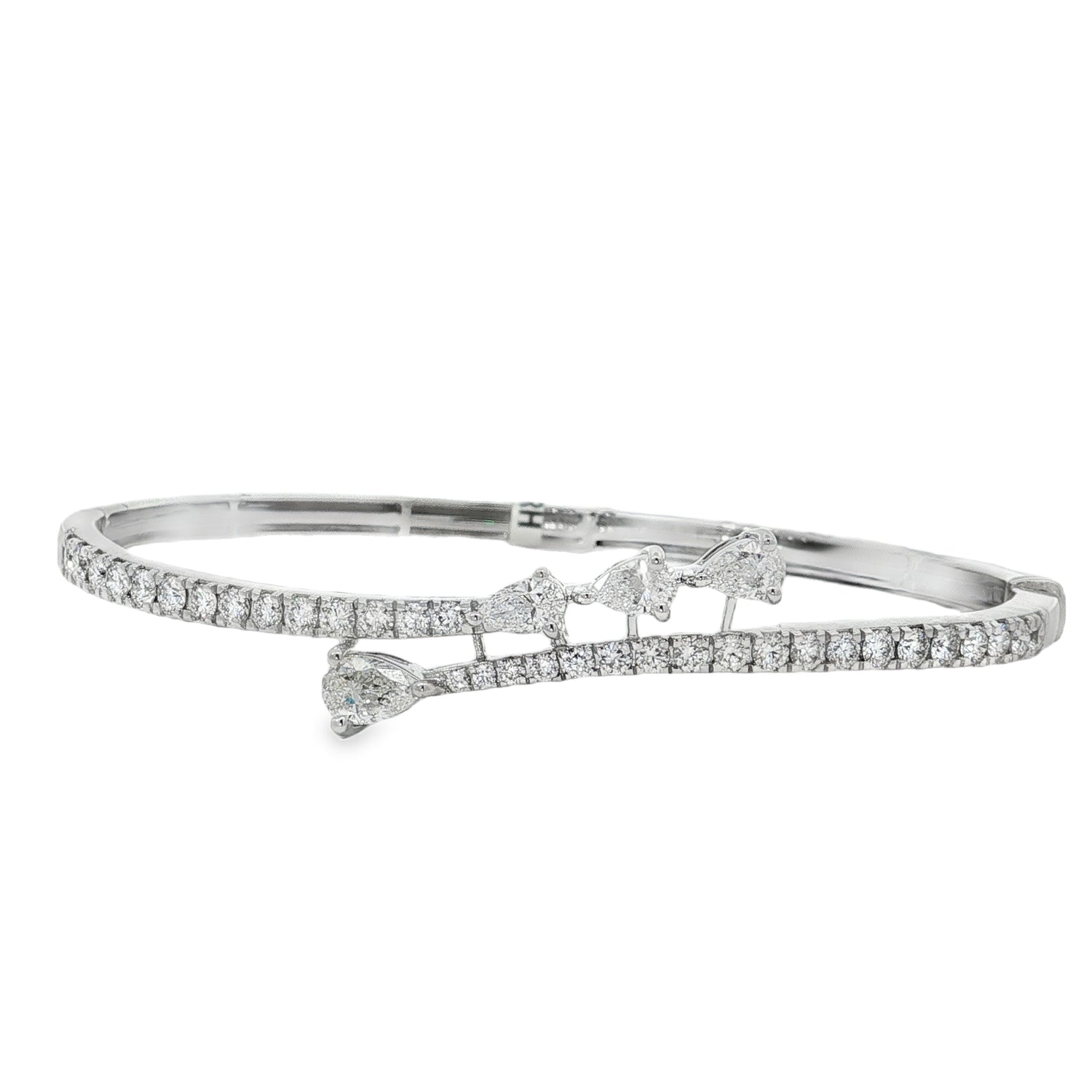 Pear Diamond Bar Open Bangle in white gold front view