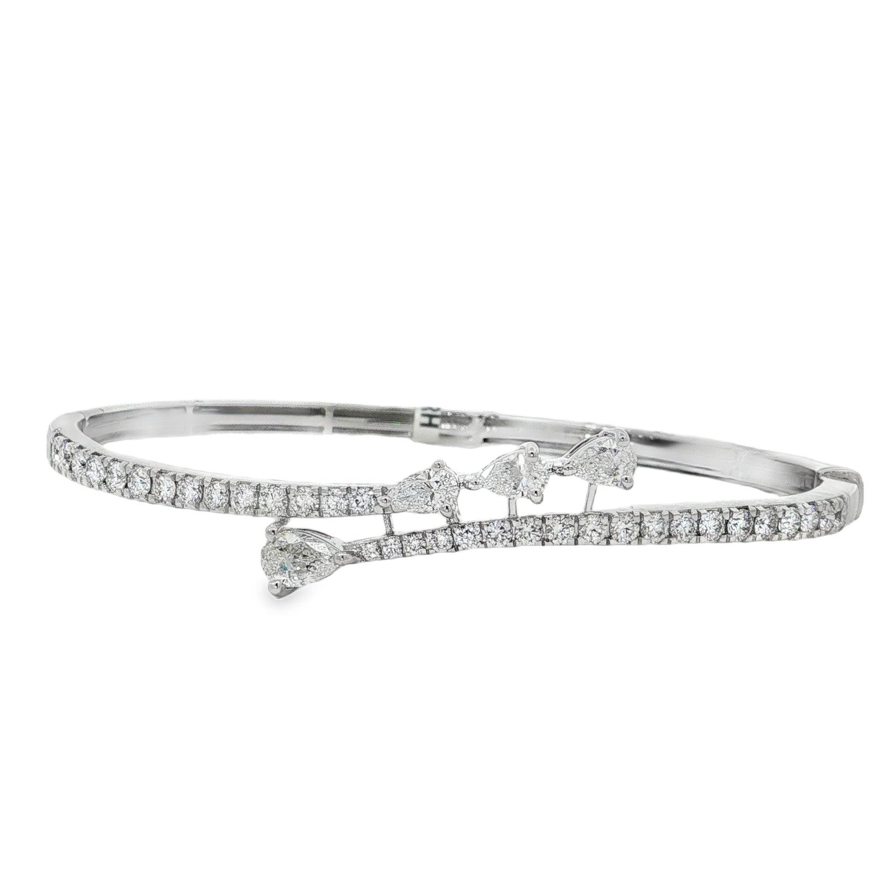 Pear Diamond Bar Open Bangle in white gold front view