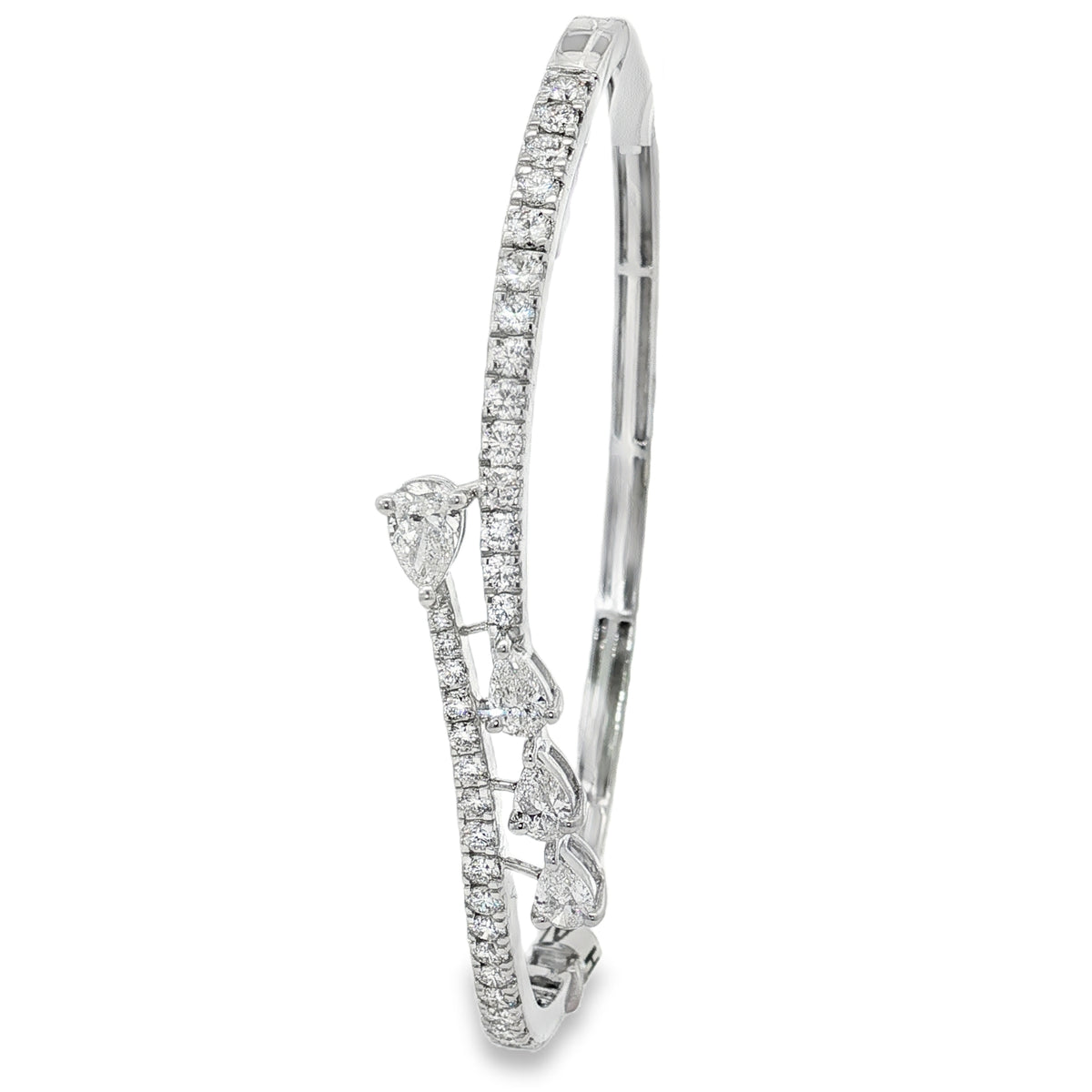 Pear Diamond Bar Open Bangle in white gold angled view