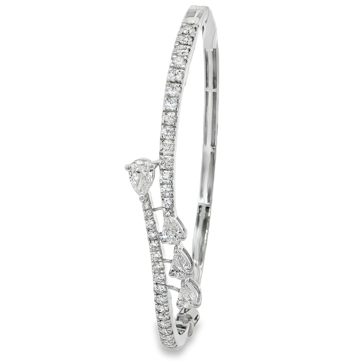 Pear Diamond Bar Open Bangle in white gold angled view