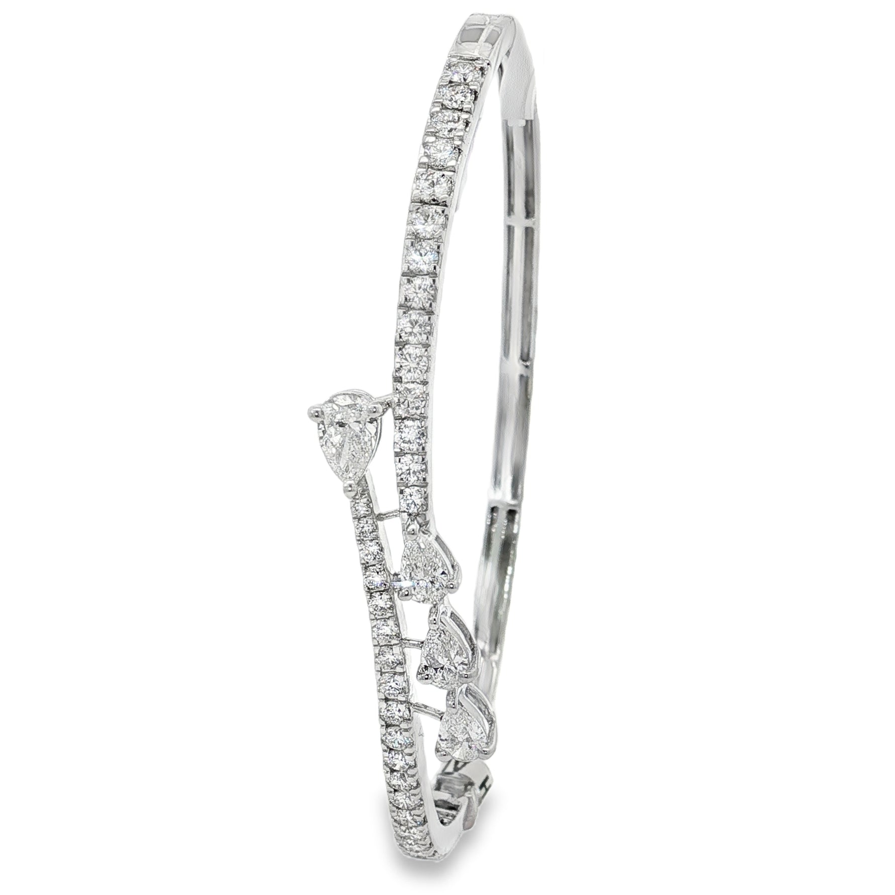 Pear Diamond Bar Open Bangle in white gold angled view