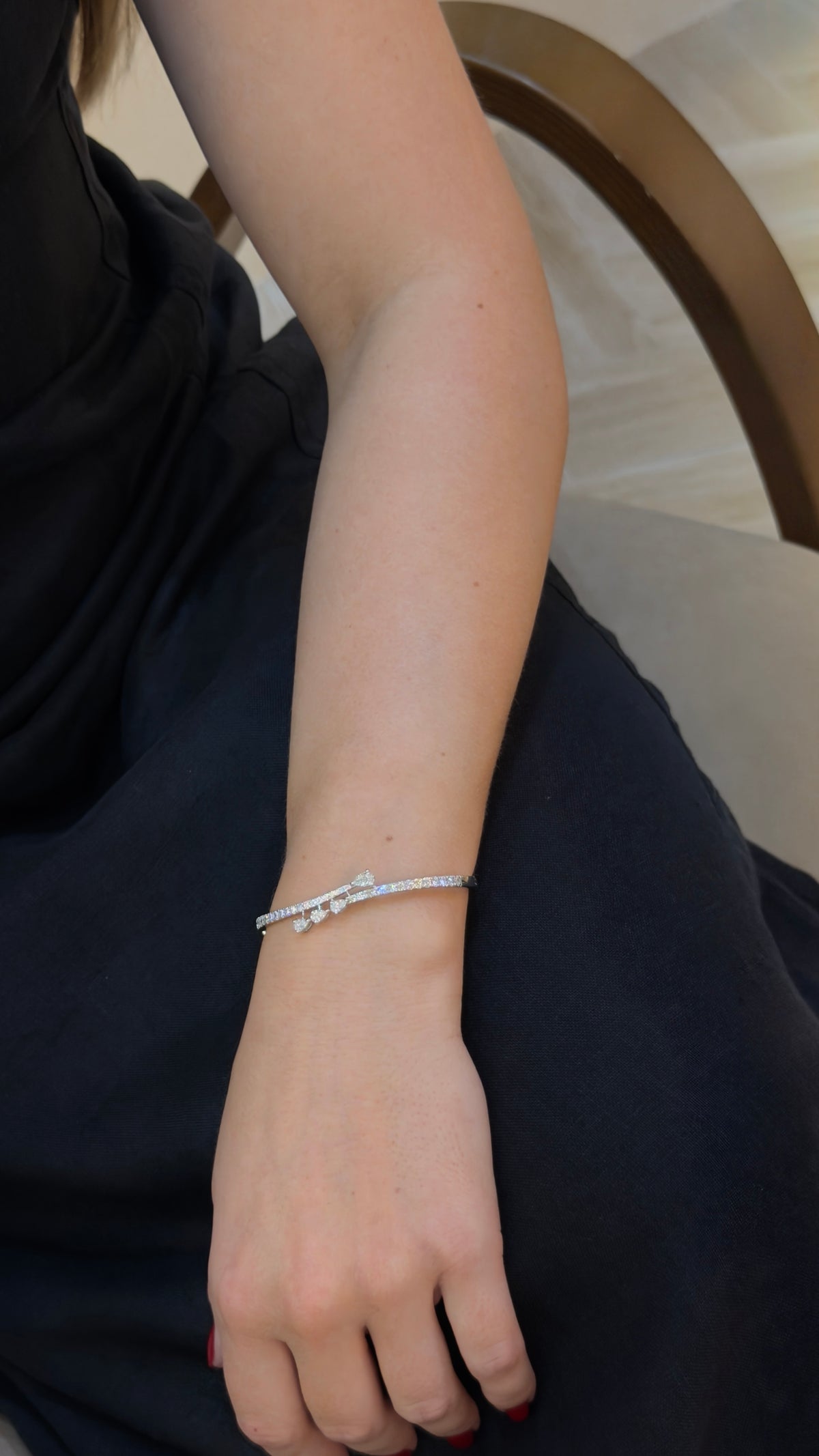 Pear Diamond Bar Open Bangle - additional view