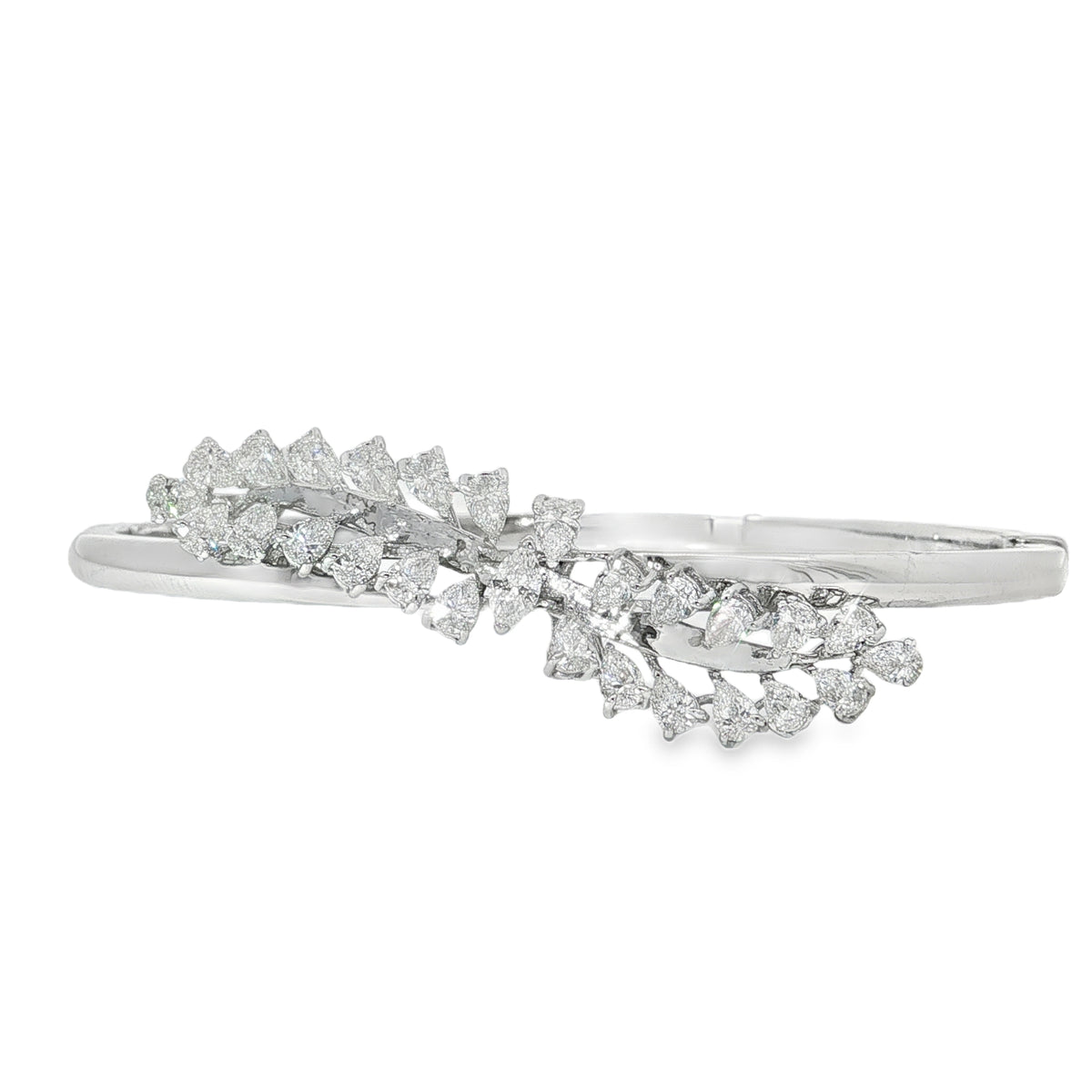 Marquise Diamond Leaf Bangle in white gold front view